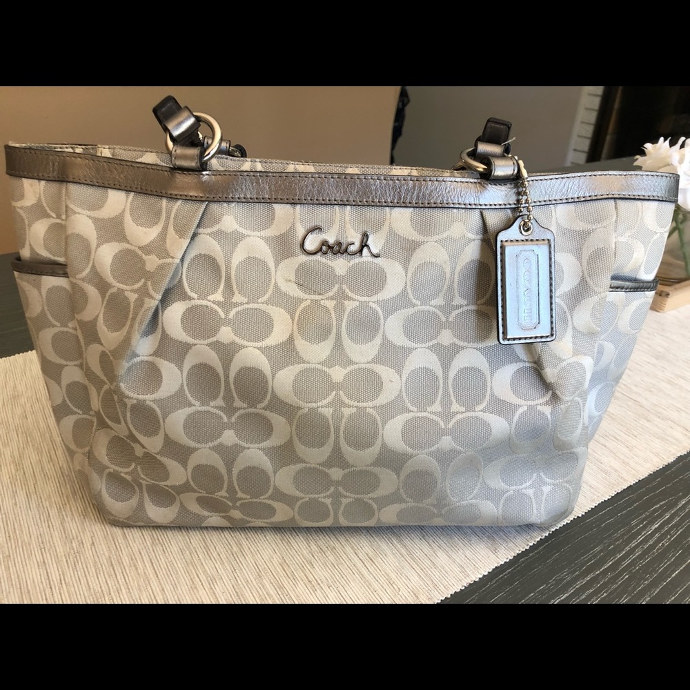 Coach Purse, Gray with Lavender interior